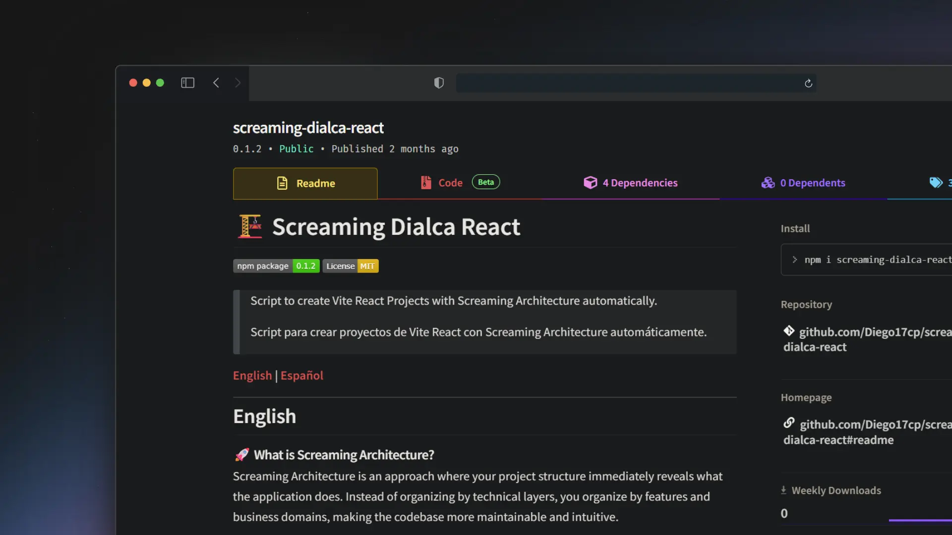 Screaming Dialca React